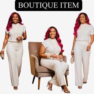PANTSUIT: Shimmering Sequin/Rhinestone Sliver Set, NWOT